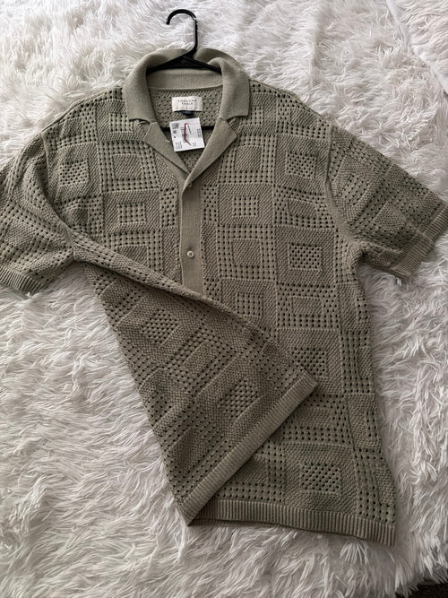 Camisa Polo Crochet — Verde Olivo Estilo Vintage